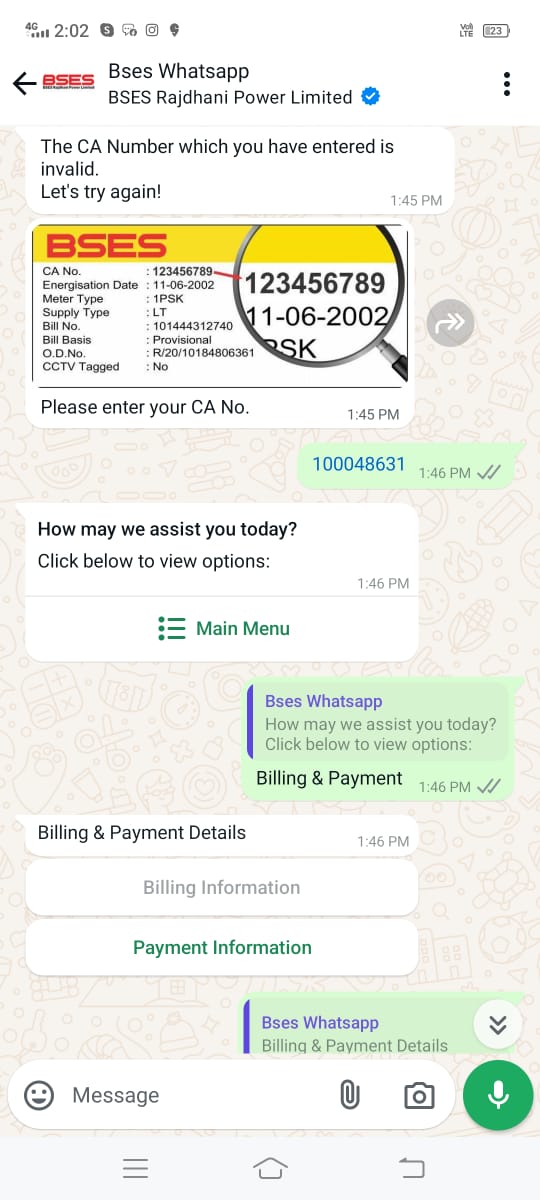 How to get BSES Duplicate Bill on Whatsapp